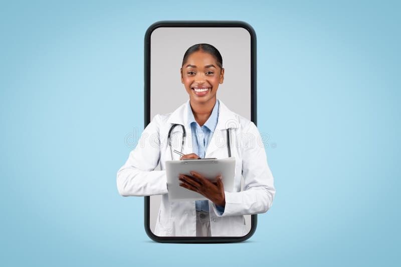 Doctor represented inside a virtual clinic interface.